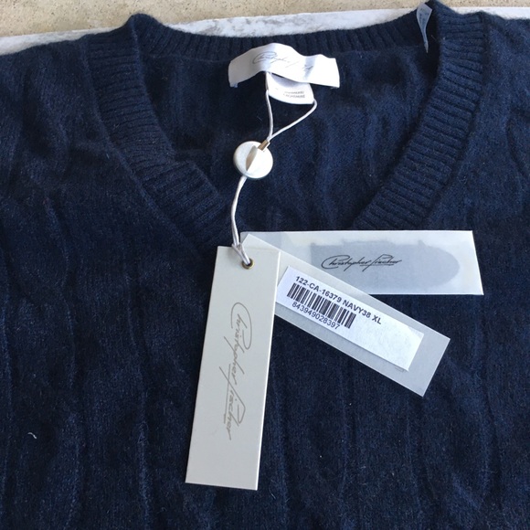 Christopher Fischer Cashmere mens knit sweater in size  XL, Navy blue, NWT - Picture 4 of 10